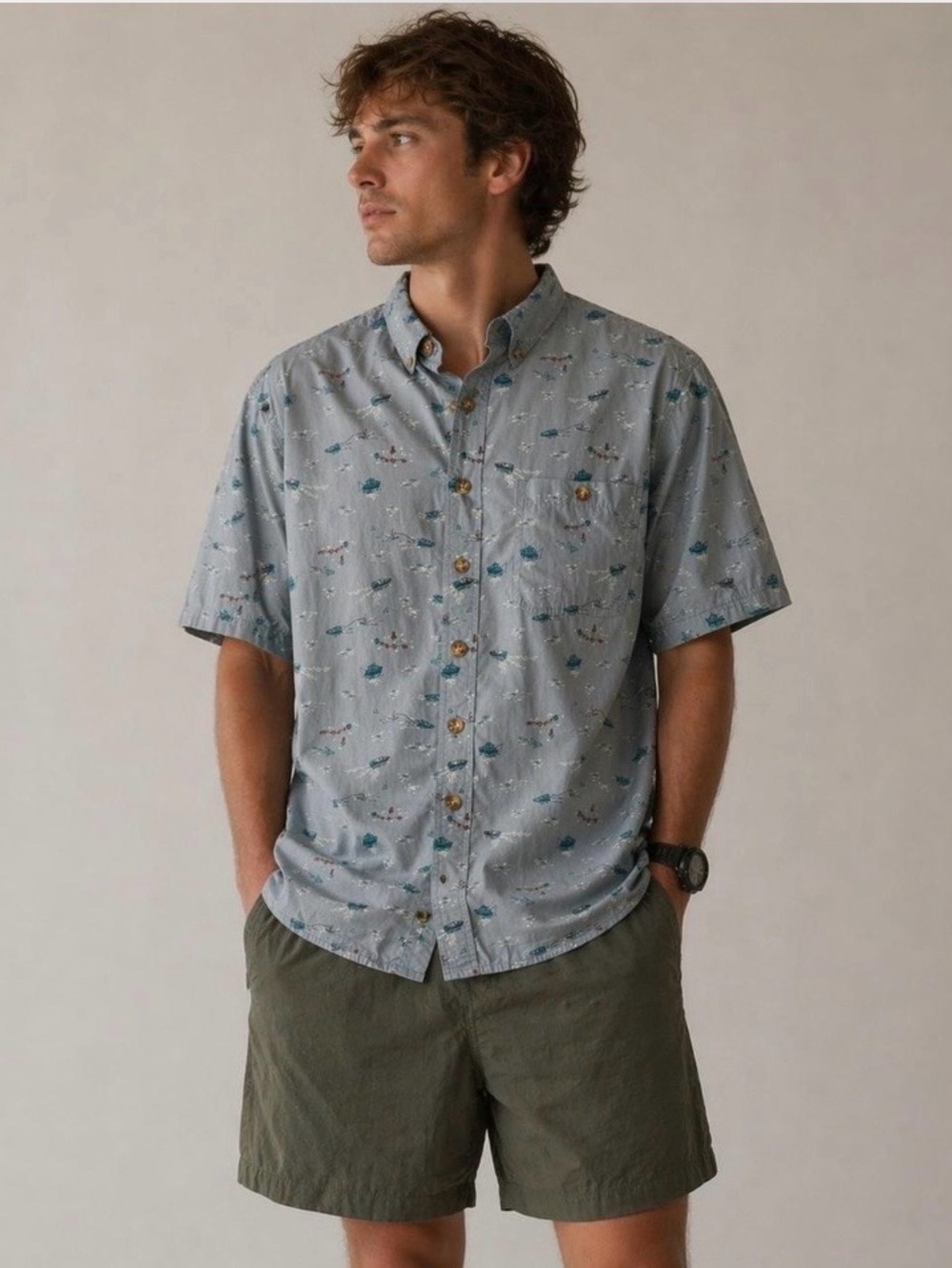 Mens Duluth Untucked XL Tall Blue Fishing Camping Short Sleeve Shirt 100% Cotton